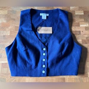 Christian Siriano Simple Approach Cropped Linen Blend Vest